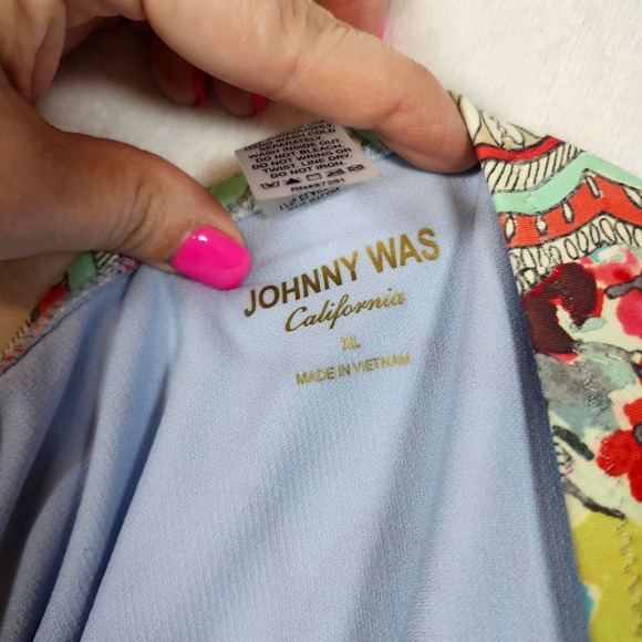 Johnny Was Floral Geometric Twist Front Halter One Piece Swimsuit Blue XL - Picture 4 of 6